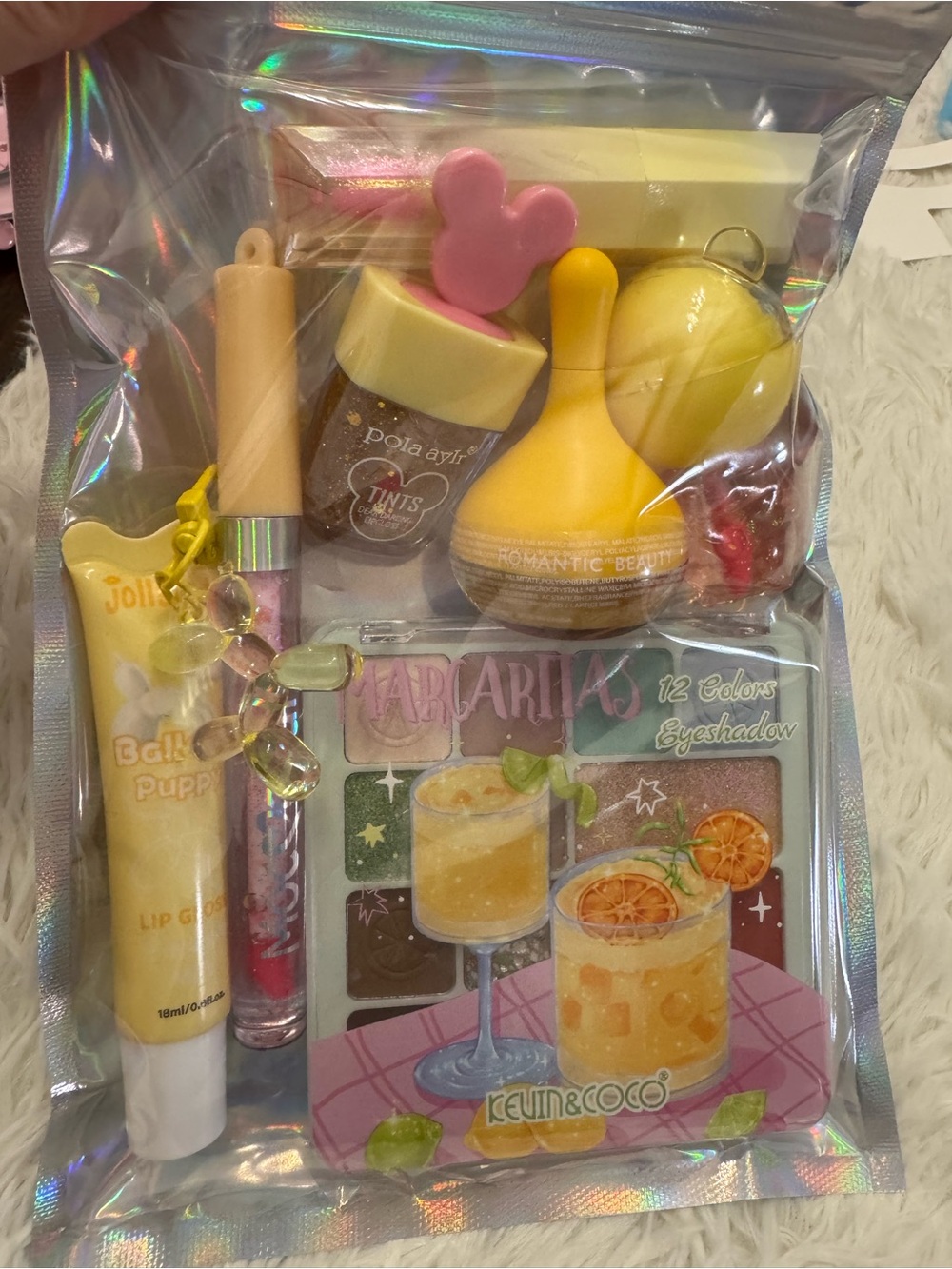 Cute Yellow Citrus Makeup Set - 12-Color Eyeshadow Palette + Lip Gloss tint